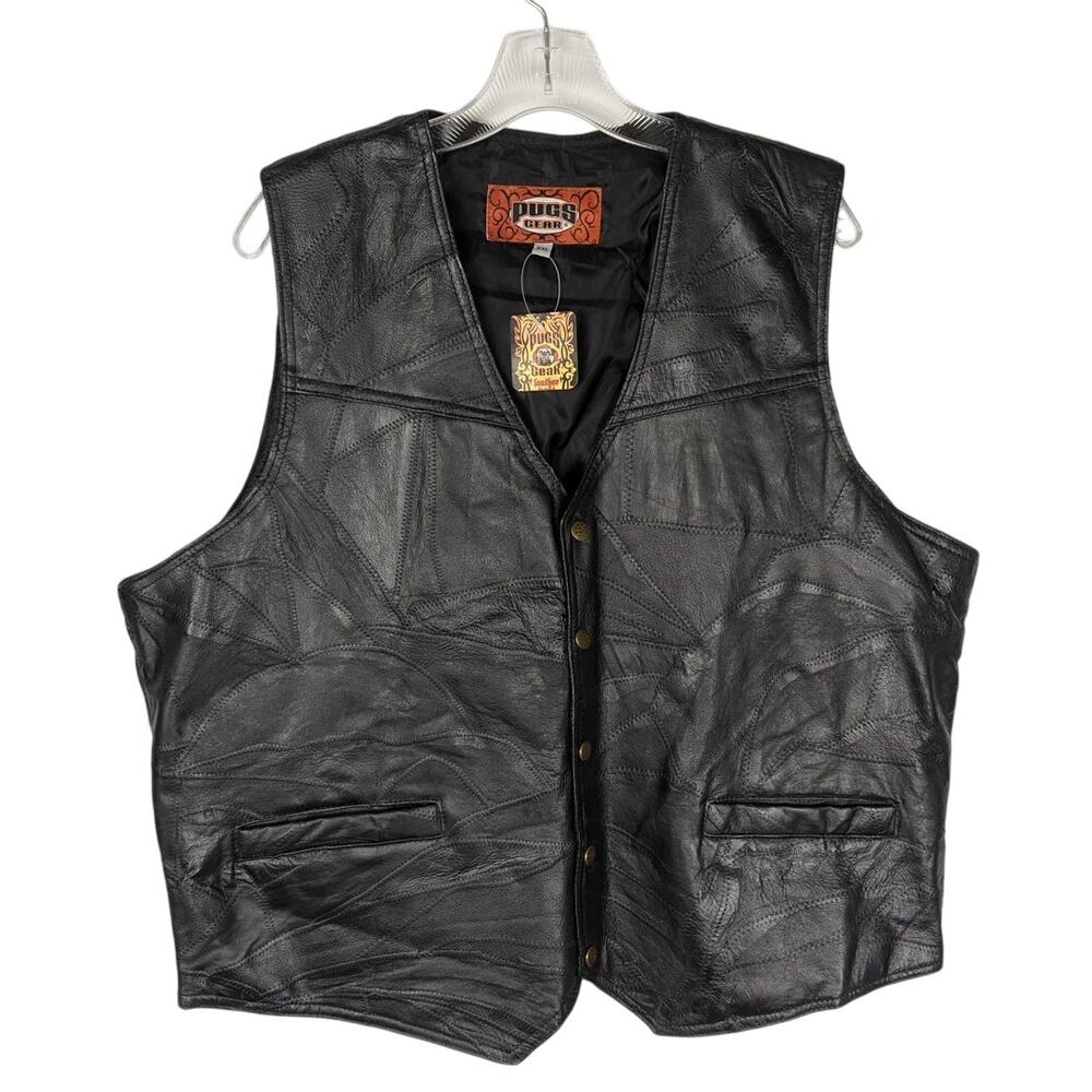 NWT Pugs Gear Leather Patchwork Vest Mens XXL Biker Moto Hippie Y2K Vintage